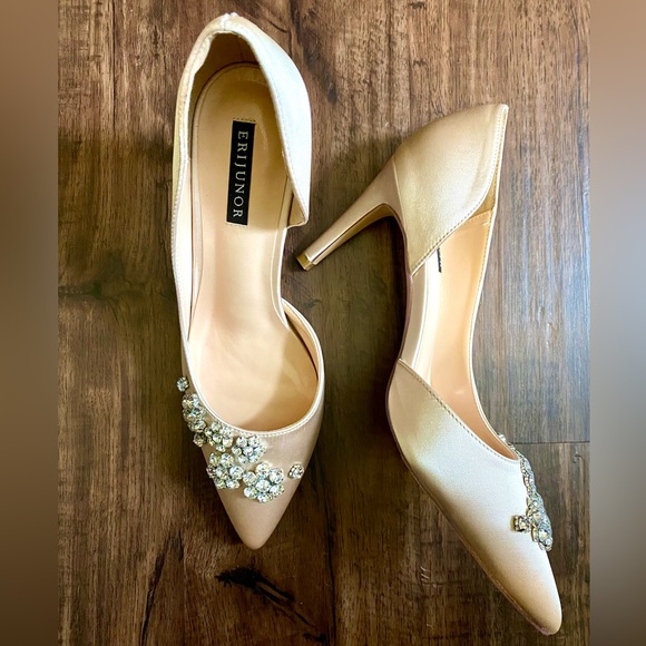 NEW SATIN RHINESTONE STILETTOS, beige US:9 - Picture 7 of 13